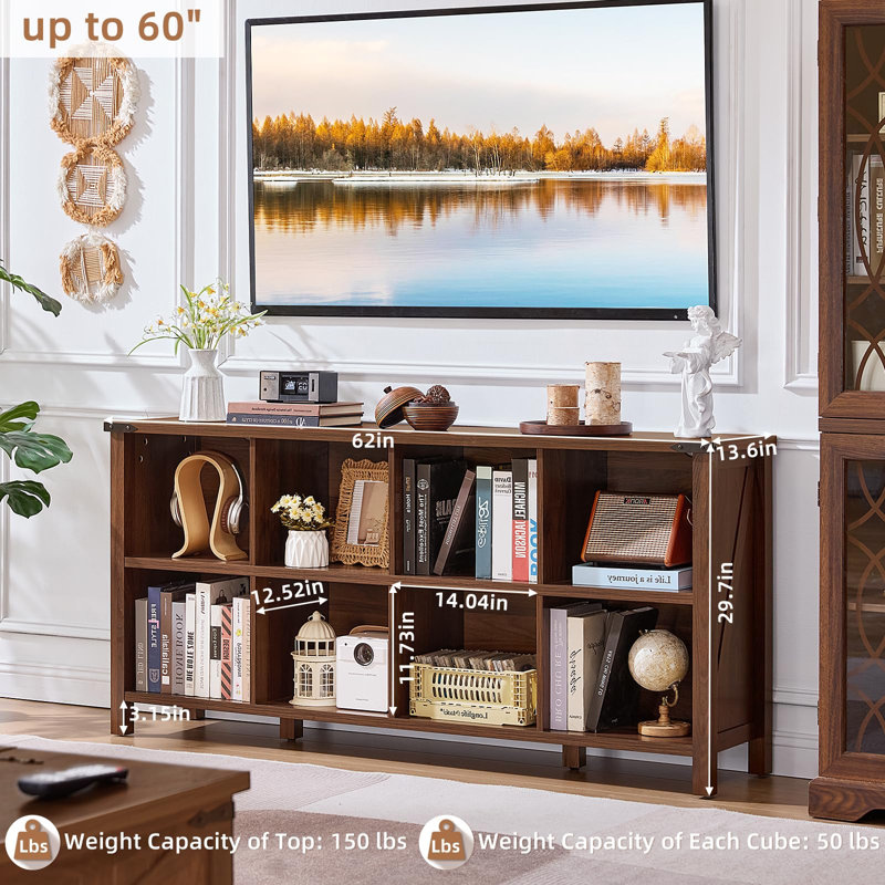 Farmhouse Wood Long Storage Organizer Bookcase, (2 Shelves)  29.7" H x 62" W x 13.6" D, Brown
