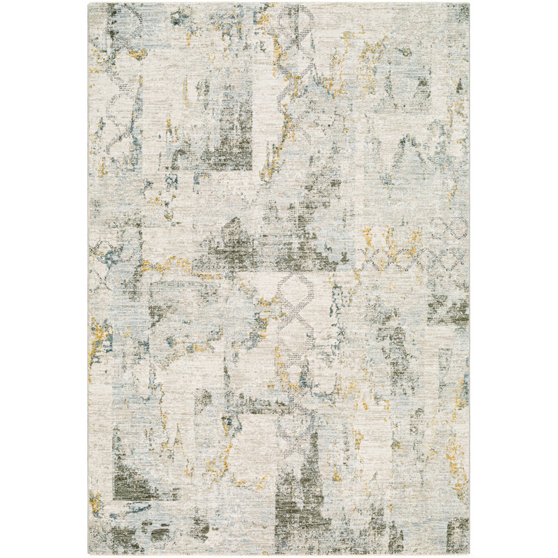 Tapis abstrait en polyester tissé à la machine à motif abstrait olive / turquoise / beige, Rectangle 2 pi x 3 pi