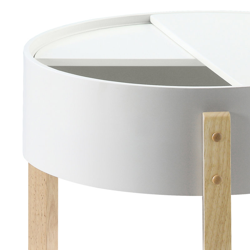 Table de bout polyvalente en bois naturel et blanc avec compartiment de rangement dissimulé - Finition