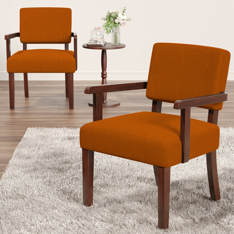 Aronas Upholstered Armchair With Solid Wood, Orange Linen
