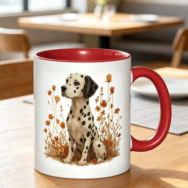 This Charming Ceramic Coffee Mug Features an Adorable Spotted Dog Logo, Making It a Perfect Christmas Gift.