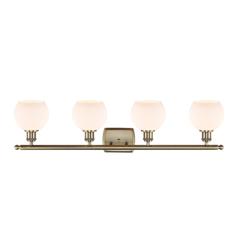 Éclairage pour salle de bain 4 lumières Cindi, Laiton antique, Blanc mat, Incandescente