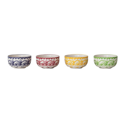 Hand-Painted Stoneware Bowl With Botanical Design