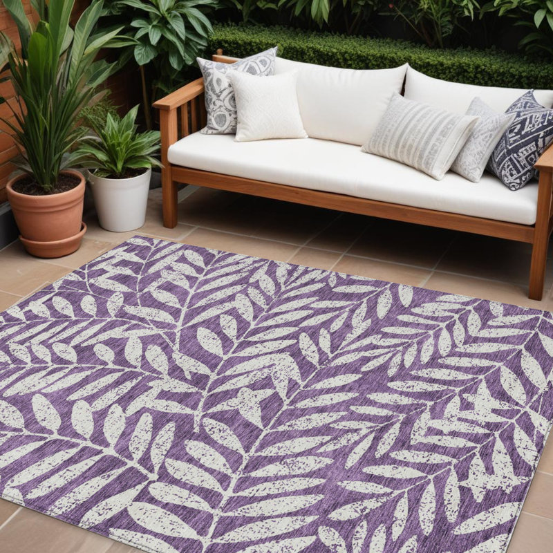 Tapis d'intérieur lavable floral mauve et ivoire 9 pi x 12 pi