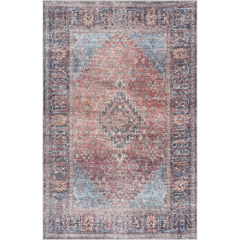 Jaelyne Performance Red Machine Washable Area Rug, Rectangle 9'2" x 12'