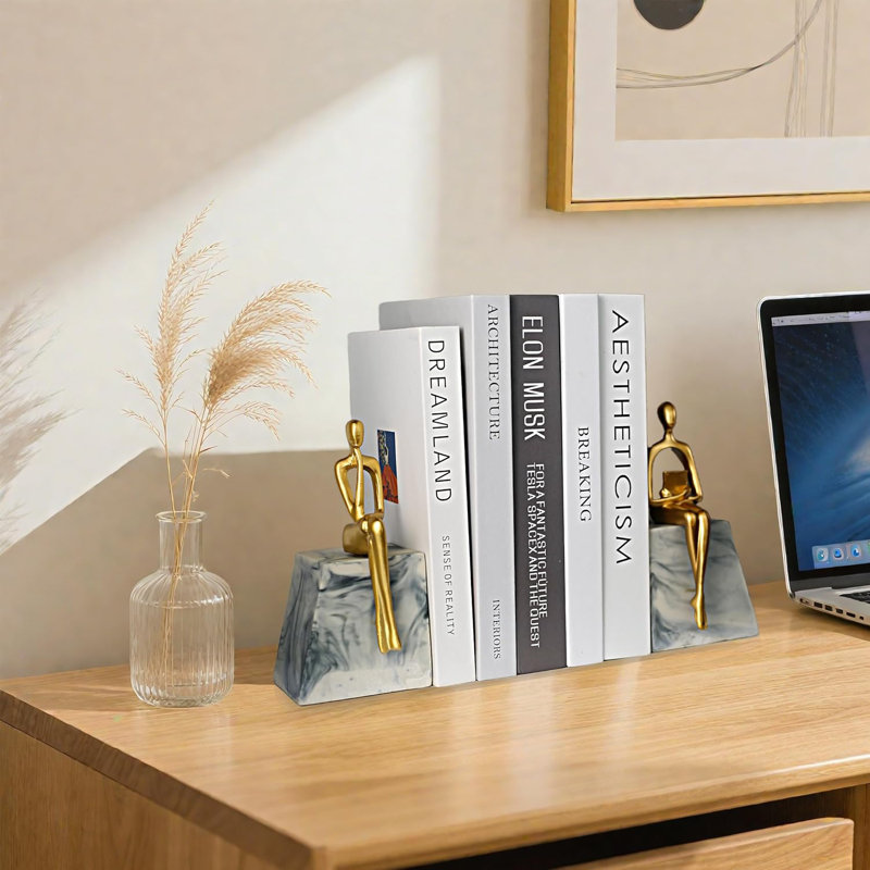 Serre-livres pour tablettes pour livres, serre-livres décoratifs abstraits pour la bibliothèque de bureau à domicile, cadeau pour les amateurs de livres, 1 paire