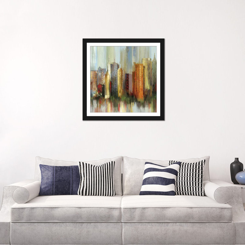 « metropolis ii, square », impression sur toile, Blanc, H 16 po x l 16 po x P 1 po, Papier d'art encadré noir