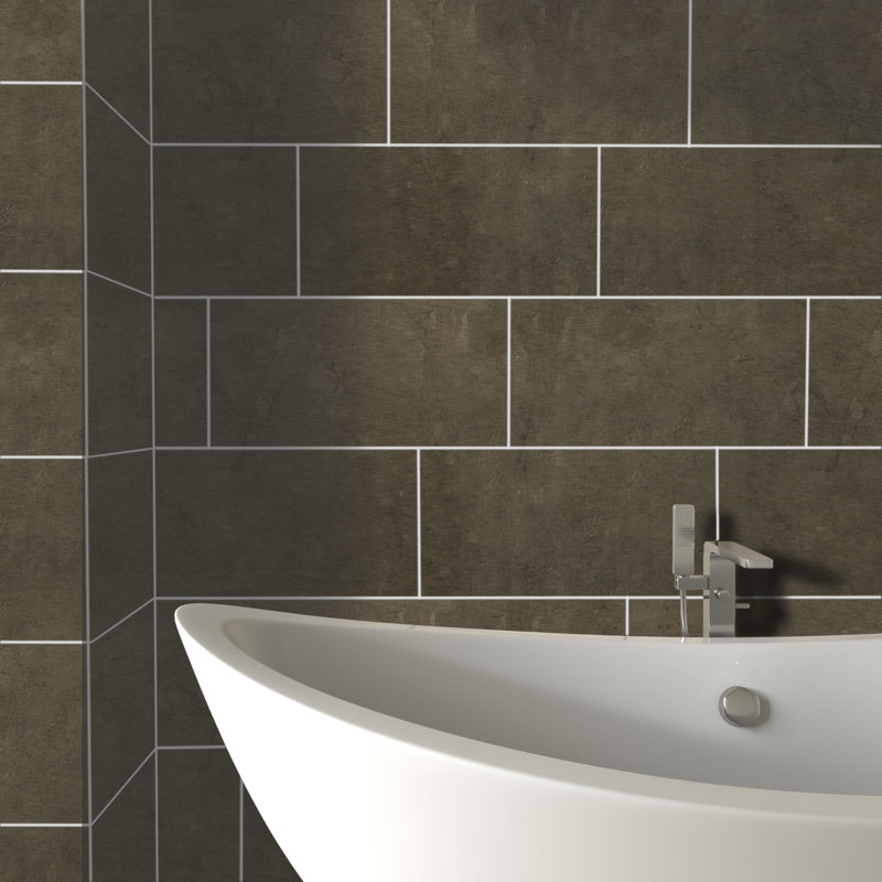 Citified 12" W x 24" L Porcelain Concrete Look Singular Tile, Brown