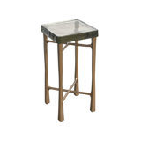 Modern Cirrus 12" Wide Cast Glass Top Antique Brass Drink Table