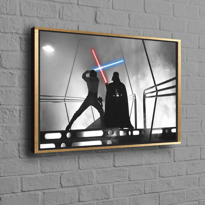 Three-Dimensional Cotton Canvas Art Featuring a Classic Star Wars Inspired Battle Scene Between Darth Vader and Luke Skywalker for Modern Wall Decor