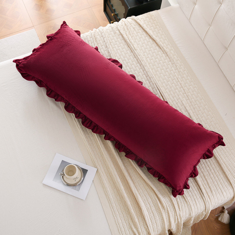 Burgundy Body Pillow Cover Velvet Body Pillow Cover 20x54 Ruffle Fringe Long Pillow Case Cover for Bedroom Decor Luxurious and Retro Style Wine Red Long Pillow Case