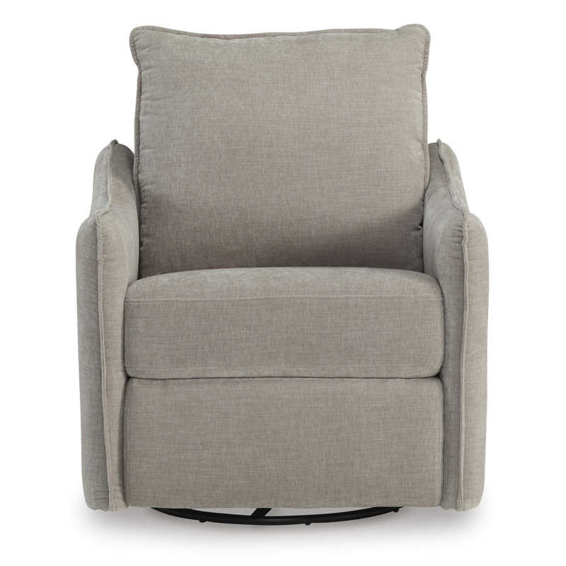 Beige Velvet Swivel Recliner with Metal Base