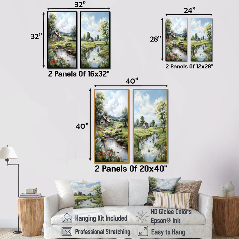 «Relaxing Farm Charm» - ensemble de 2 impressions sur toile campagne, H 28 po x l 25 po, Toile tendue