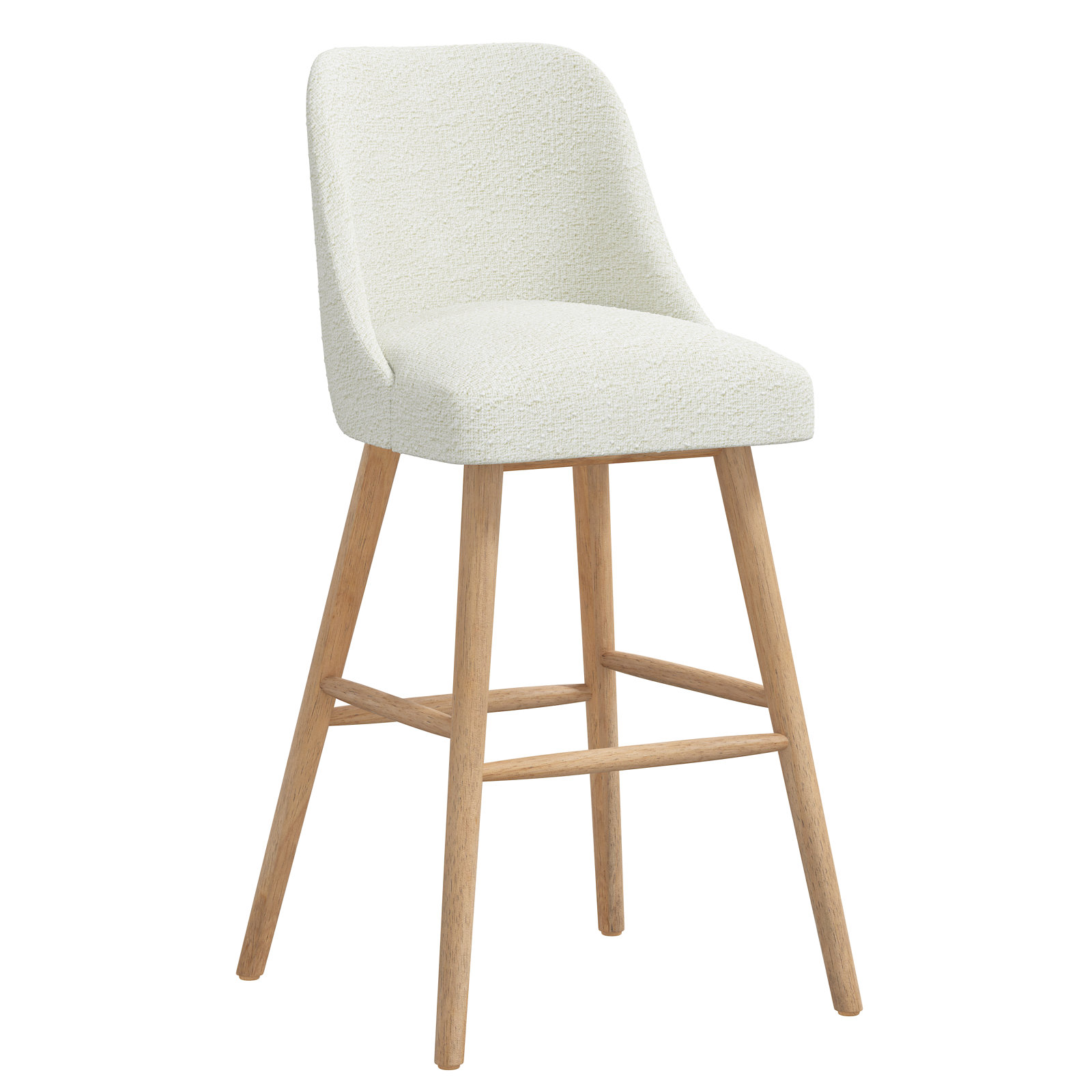 Gallie Mid-Century Modern Stool, Bar Stool (31” Seat Height), Classic Snow Boucle, Natural
