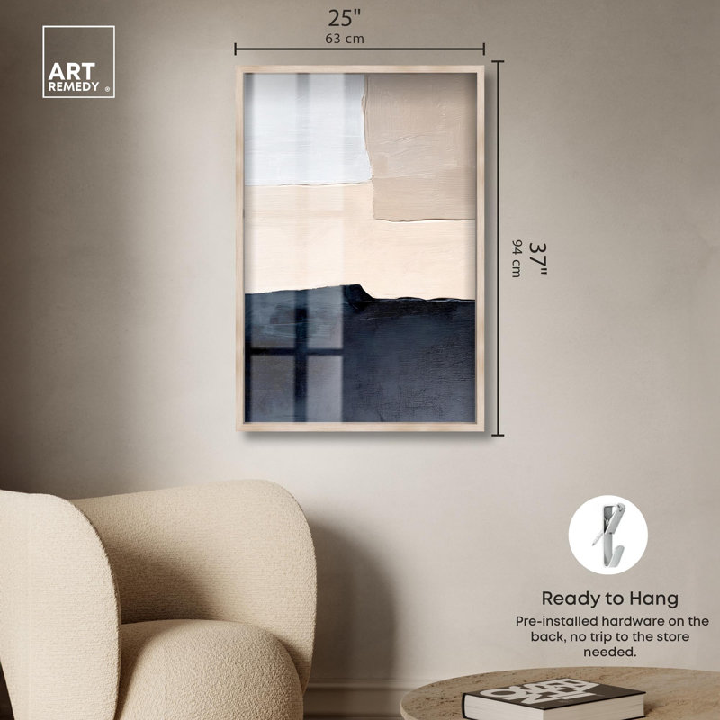 «Edge of the Land», impression minimaliste par Art Remedy, H 37 po x l 25 po, Crème, crème
