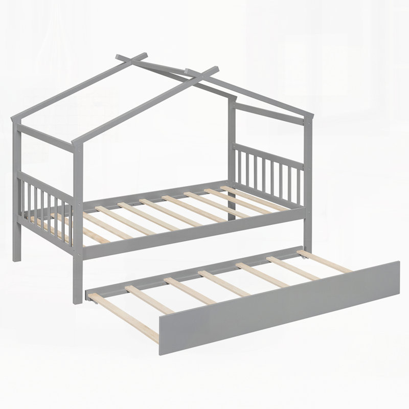 Lit gigogne en bois, gris, Simple