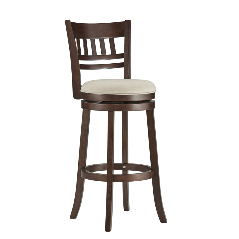 Tabouret de bar et de comptoir pivotant Amerah, Cerisier foncé, Lin beige, Tabouret de bar (hauteur de siège de 29,96 po)