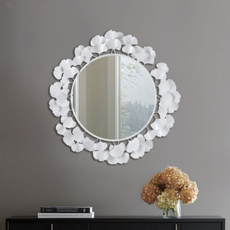 Miroir mural rond 30,5 po Eden Gingko, Blanc