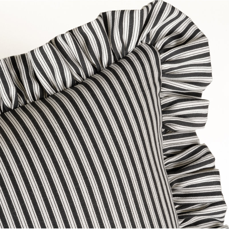 Birch Lane Polo Stripe Ruffled Accent Pillow, Polyester, Black