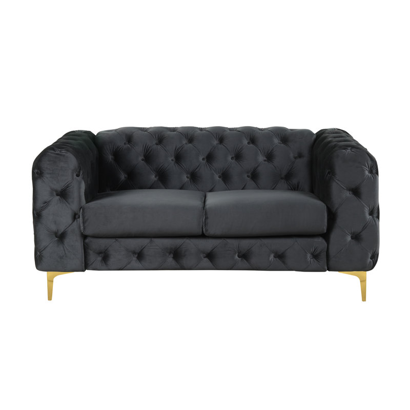 Yalfurnishings inc Donavyn 3 Piece Velvet Living Room Set, Black