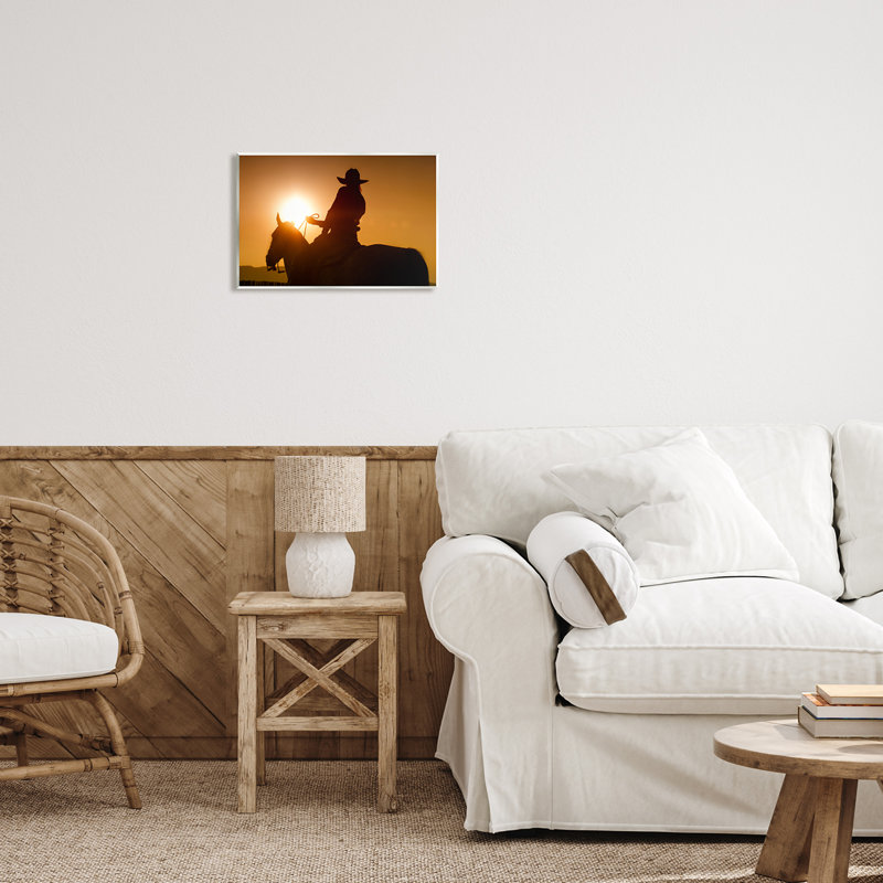 Silhouette de cowboy Ax-165-Wood au coucher du soleil par Lisa Dearing, H 10 po x l 15 po x P 0,5 po