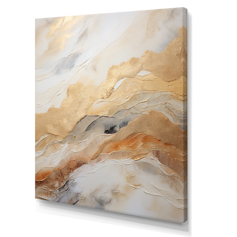 «Gold White Marble Geode Magic I», reproduction d'art sur toile abstraite_106508, H 32 po x l 16 po x P 1 po, Toile tendue