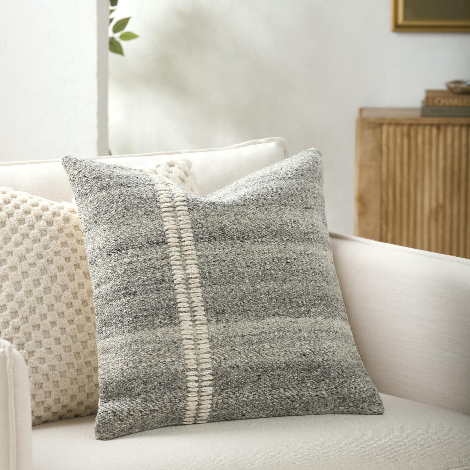 Jundah Cotton Pillow Cover, Gray, Square 20", Polyester