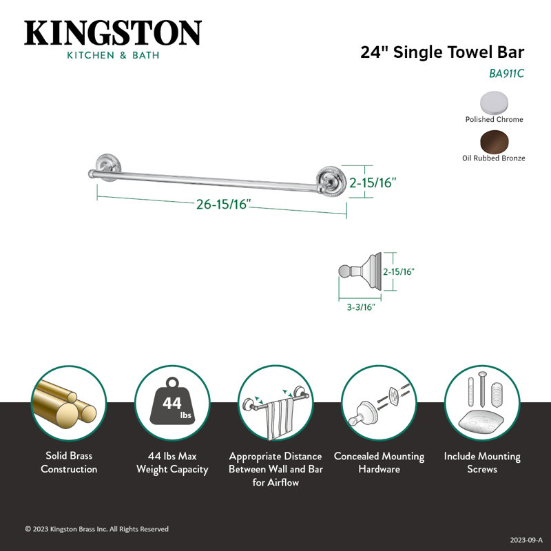 Laurel 24" Wall Mounted Towel Bar, Oil Rubbed Bronze