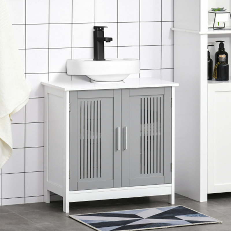 Modern Under Sink Cabinet with 2 Doors, Pedestal Under Sink Bathroom Cupboard, Bathroom Vanity Cabinet with Adjustable Shelves