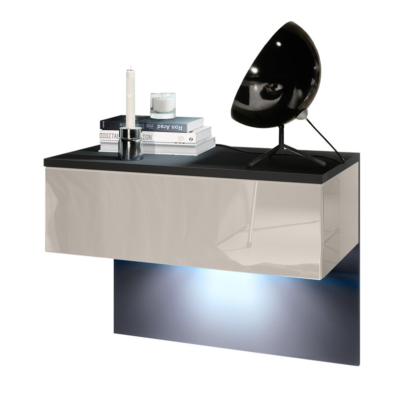 Leeward 60cm W Manufactured Wood Bedside Table, Sand Grey, Black