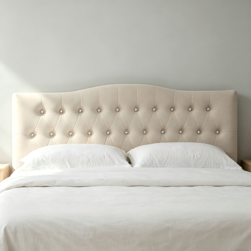Tête de lit en lin à boutons en losange, hauteur réglable, Lit simple, Bouton diamant - beige