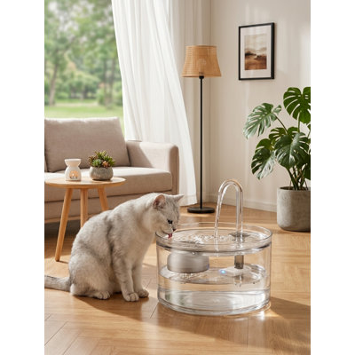 Glass Cat Water Fountain, 74oz/2.2L with Auto Shut-Off Ultra-Quiet Pump, Easy to Clean, Includes 4 Filters, for Indoor Cats & Kittens