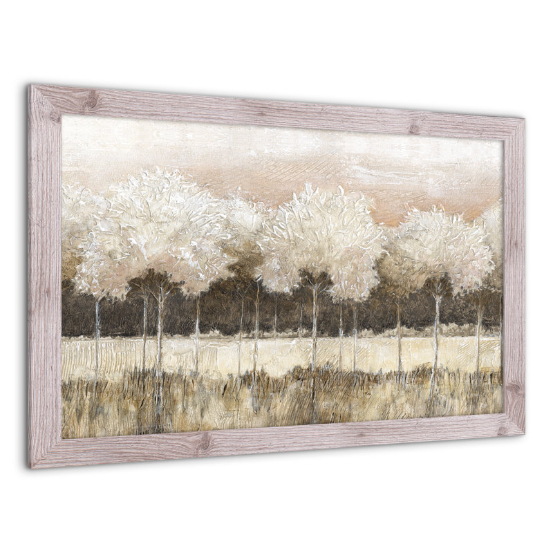 Paysage d'arbre neutre - Peinture, H 24 po x l 36 po x P 0,75 po, Cadre photo blanc en acrylique