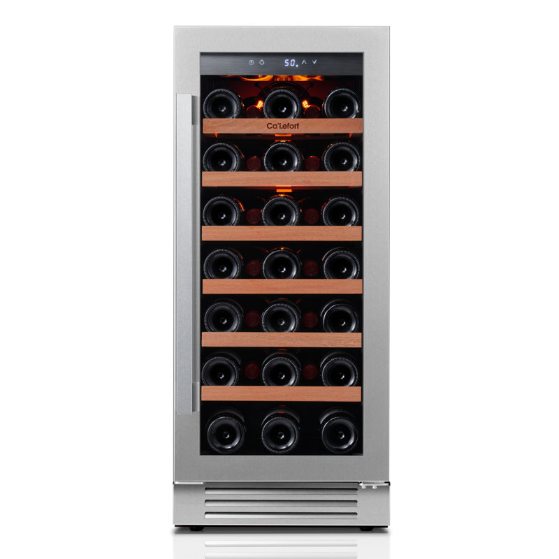 Réfrigérateur à vin 14 bouteilles de 14,8 po de 40 à 65 ℉ Réfrigérateur à vin encastré / autoportant à température constante avec tablettes réglables en bois à faible bruit Filtre à charbon actif à porte en verre à double couche résistant aux empreintes digitales