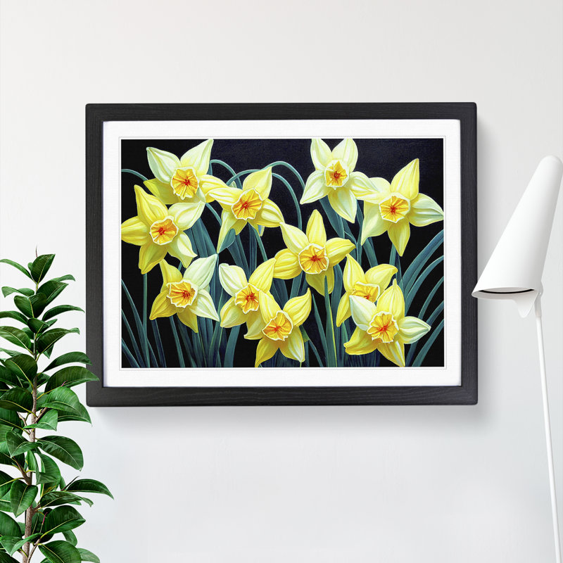 XH1022-644X Angelical Daffodil Flowers - Single Picture Frame Painting, 34cm H x 46cm W x 2cm D, Walnut