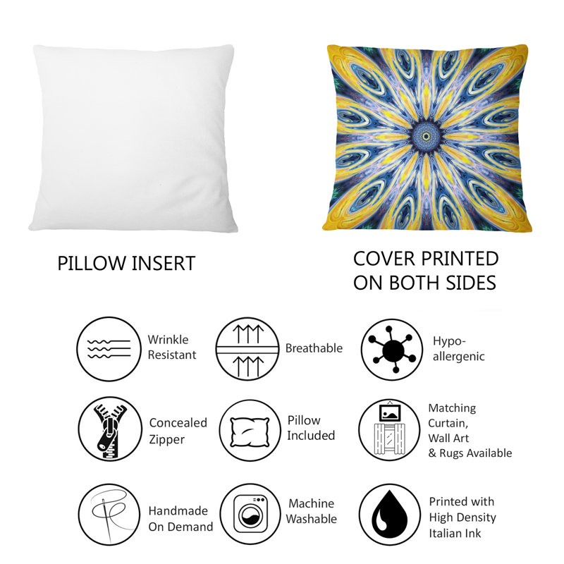 Coussin décoratif imprimé floral jaune et bleu
