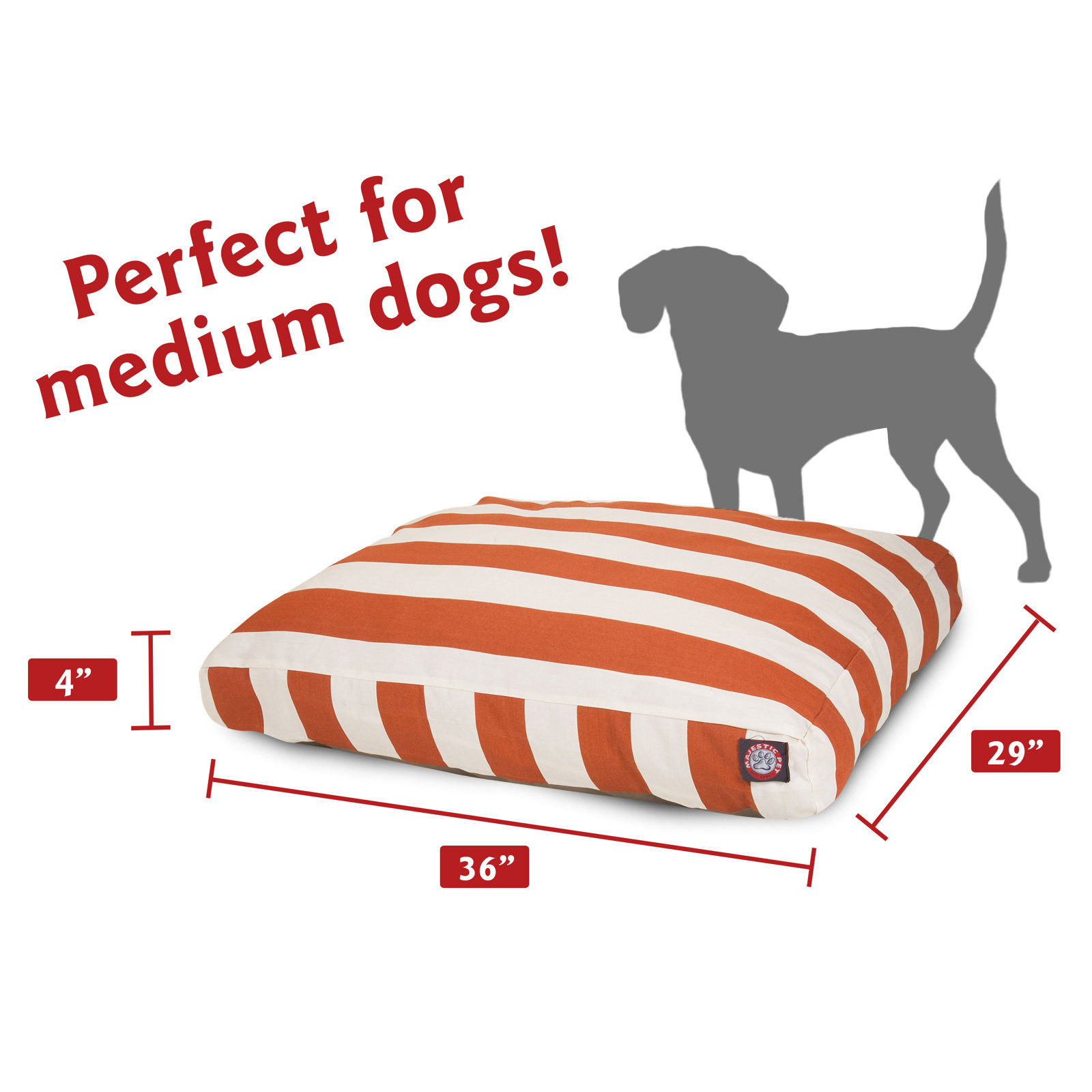 Majestic Washable Pet Bed, Medium (29" W x 36" D x 4" H), Burnt Orange