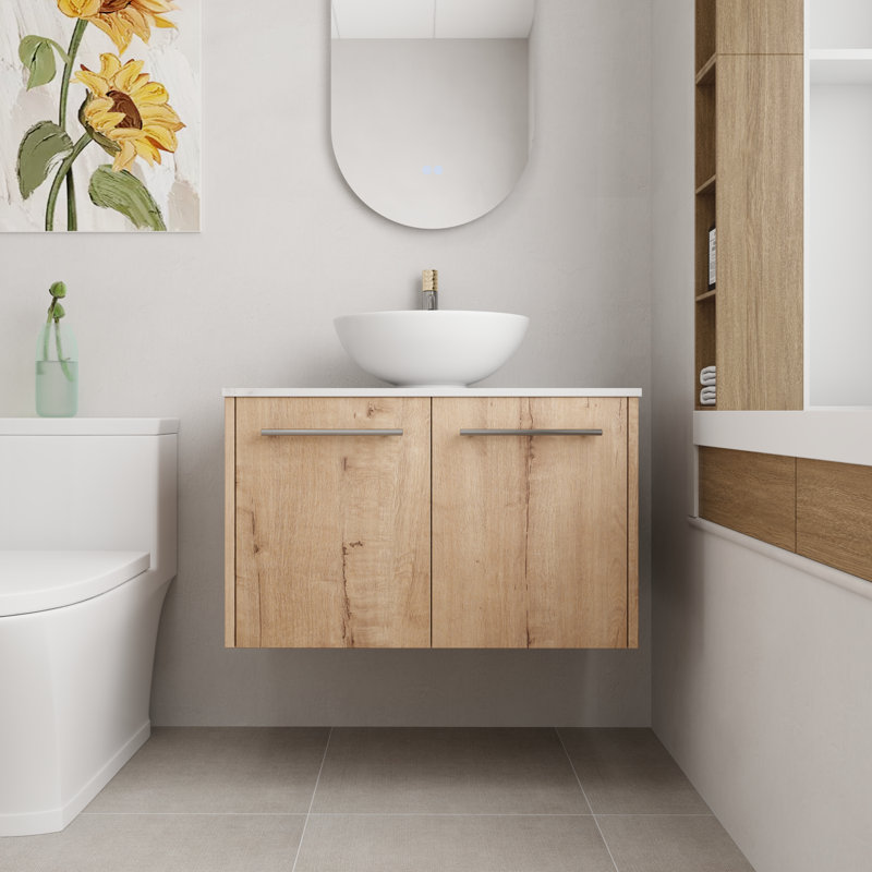 Meuble-lavabo flottant simple 30 po avec plateau en céramique Cordian