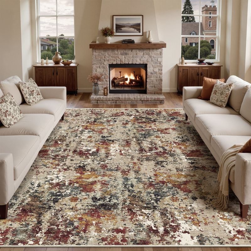 Asher Modern Abstract Machine Washable Area Rug With Non-Slip Backing, Rectangle 9' x 12'