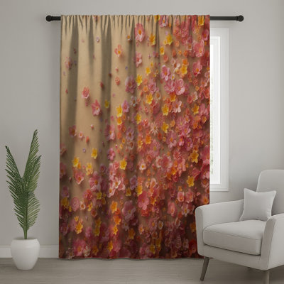 Rideaux à motif floral rose et jaune à motif floral, 1 panneau