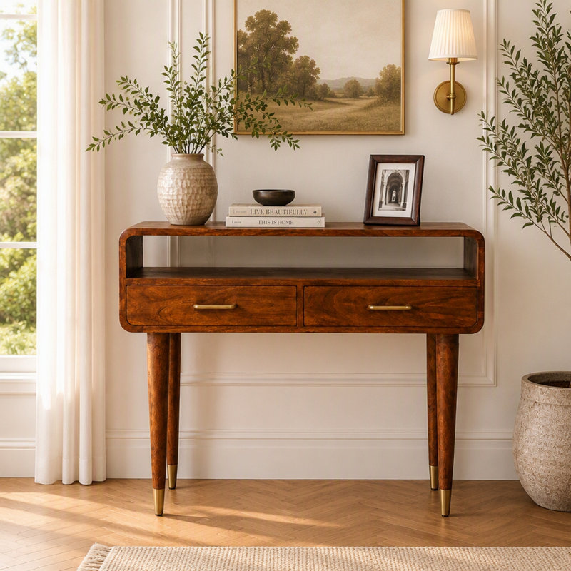 Solid Wood Valenza Curved Console Table