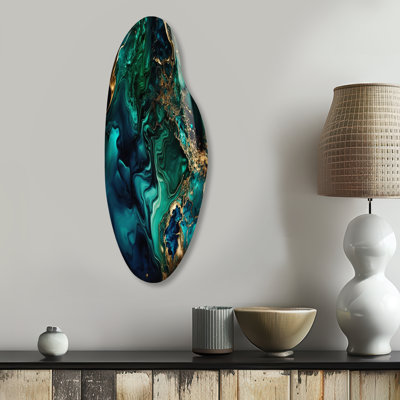 Abstract Geode Marble Green And Blue II - Marble Asymmetrical Metal Wall Decor, Green Curved Metal Art Print