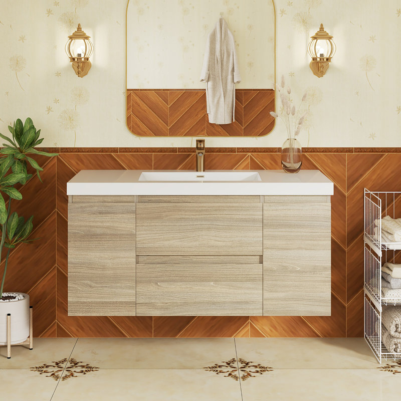 Meuble-lavabo mural simple lavabo de 120 cm avec comptoir en résine de pierre, Gris