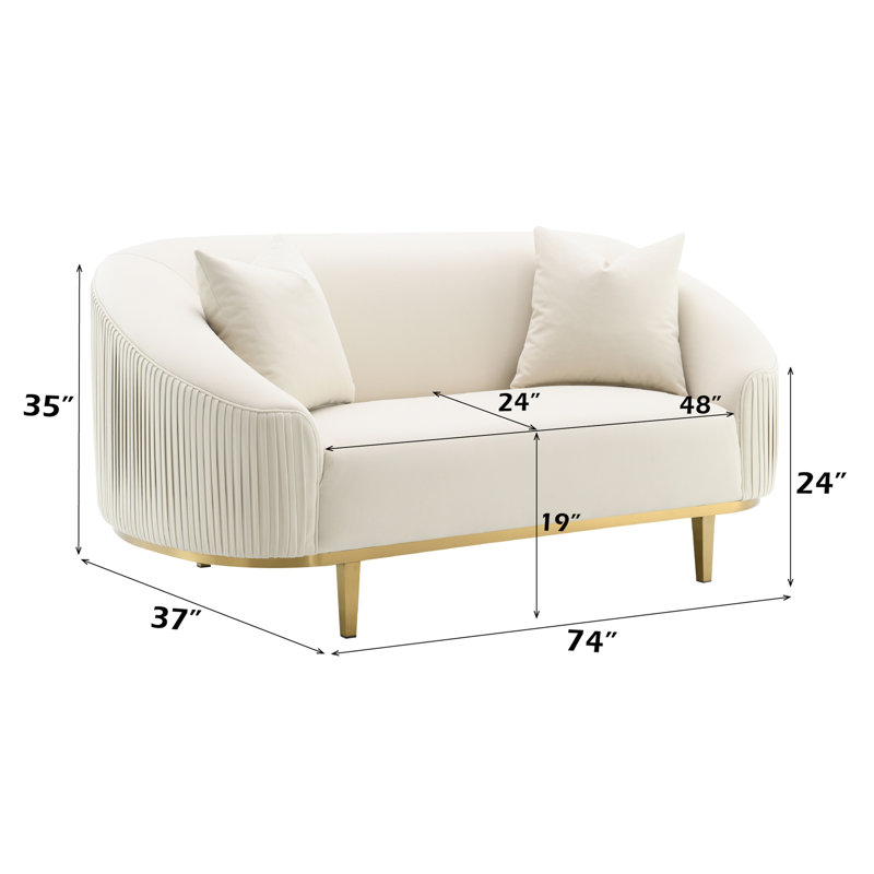 Causeuse Martina en velours ivoire avec 2 coussins de confort