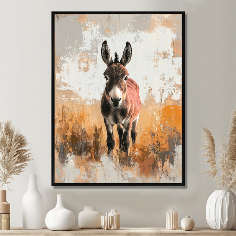 «Dolph Minimalims Donkey Portrait Guardian of the Hills», art mural sur toile, Noir, Impression encadrée flottante