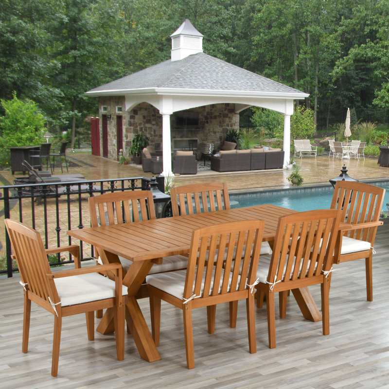 Brittenham 6 - Person Wood Patio Dining Set with Rectangular Table, Off-white