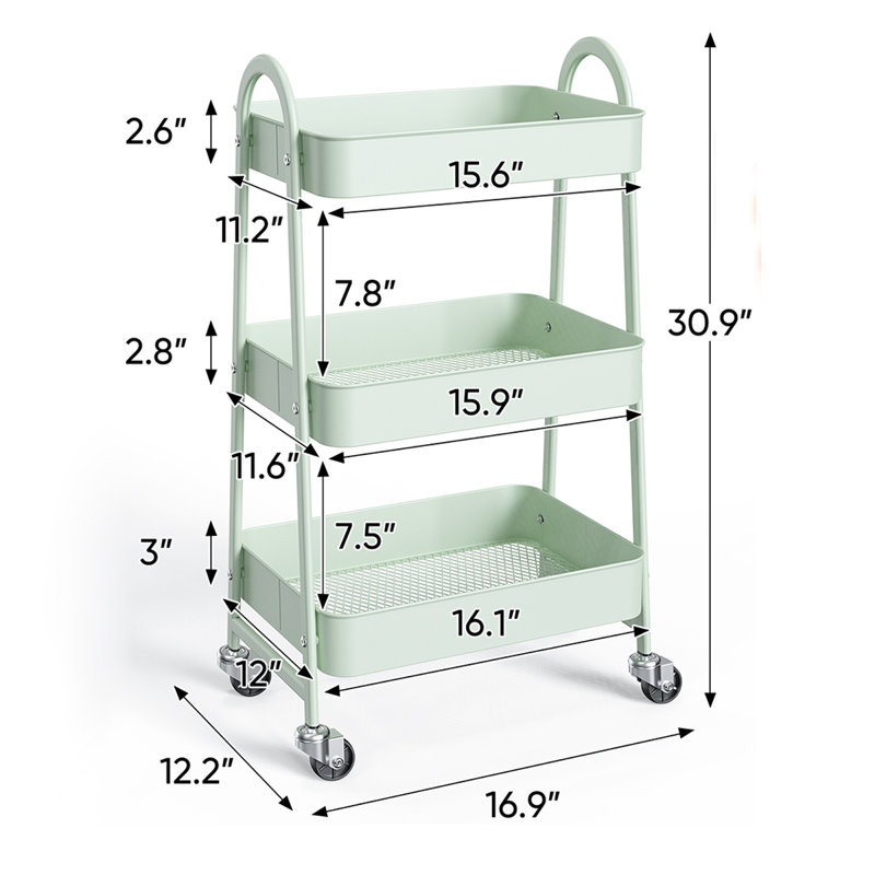 Petit chariot roulant à 3 niveaux, organisateur de rangement en métal, chariot de salle de bain de cuisine, tablettes de bureau