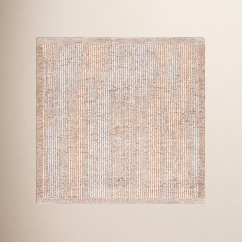 Ardme Hand Tufted Wool/Cotton Striped Rug in Ivory/Light Brown, Square 6'