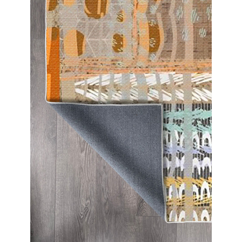 Tapis en chenille de coton à imprimé numérique orange et brun Nathen, Carré 2 pi 7 po