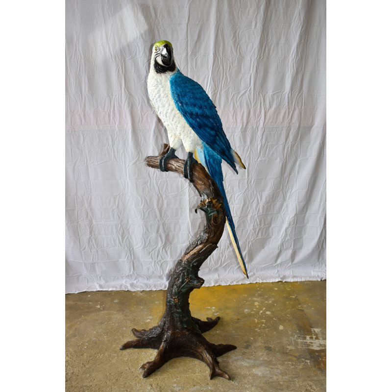 Statue en bronze géant bleu et blanc debout sur un arbre 30 po x 24 po x H 66 po